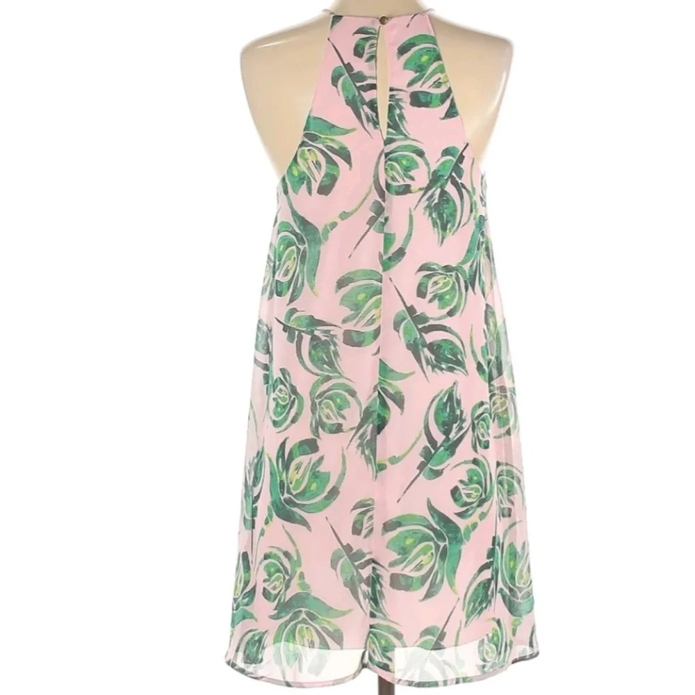 Everly‎ Halter Swing Mini Dress XS Pink Green Tropical Vacation Resort Coastal